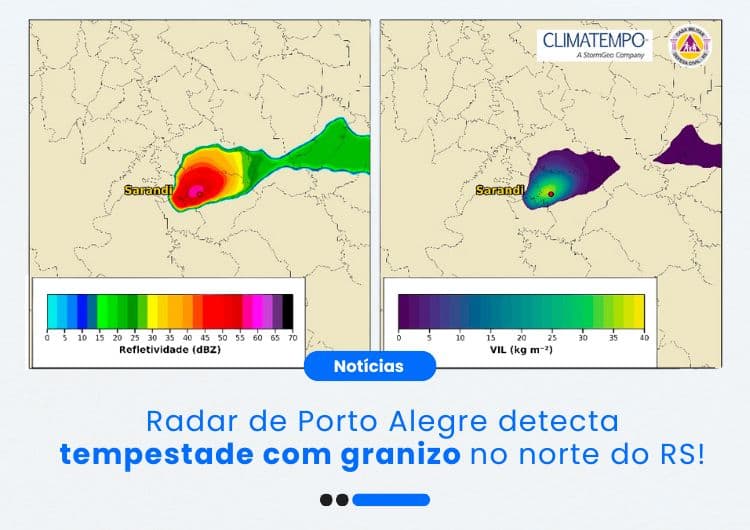 Imagem da notícia Radar meteorológico de Porto Alegre detecta tempestade severa com granizo no norte do RS