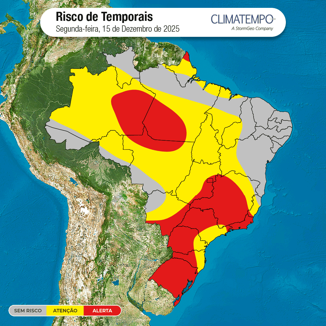 Imagem da notícia Temporais voltam a ganhar força no Brasil no início da última semana da primavera