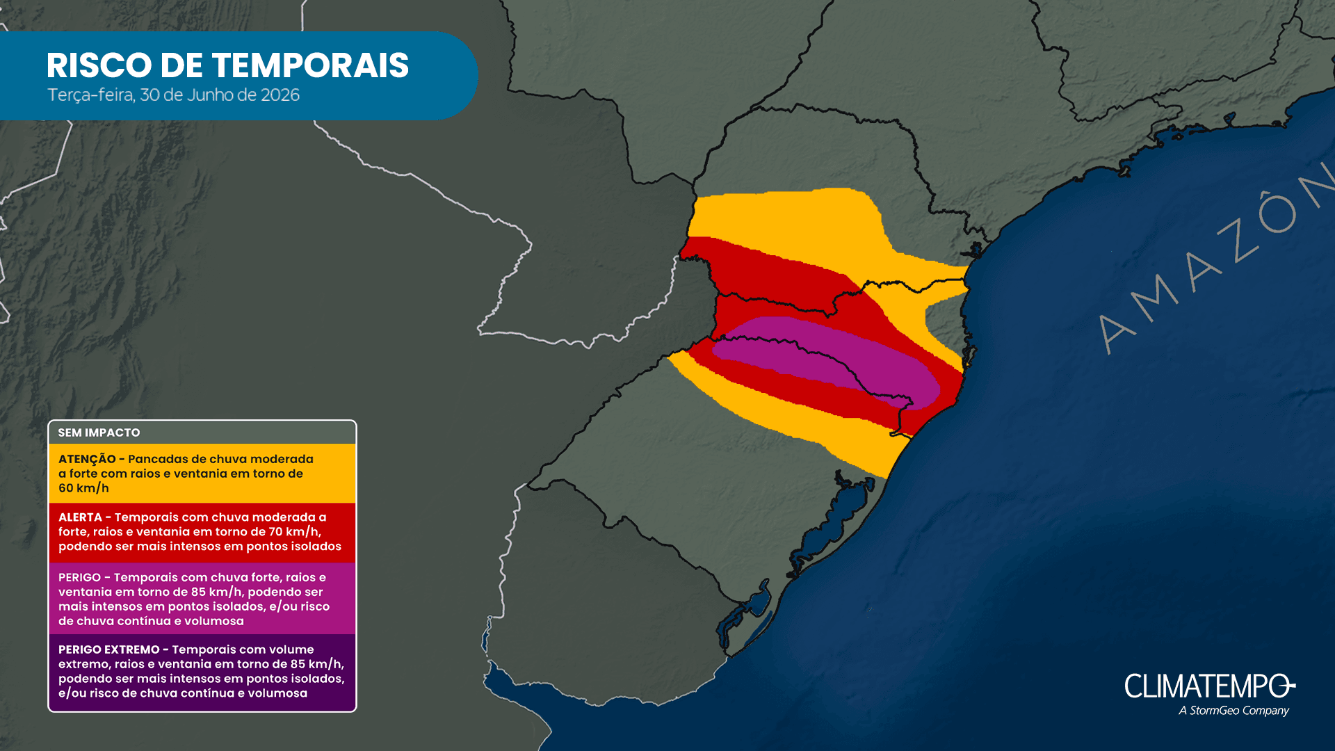 Imagem da notícia Chuva continua no Sul do Brasil e o alerta de perigo permanece ao longo da semana